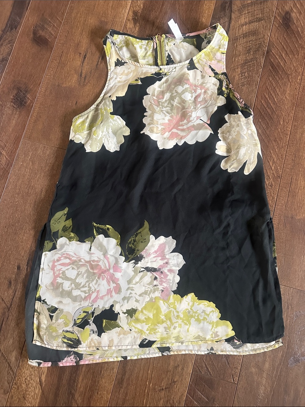 Sleeveless Green Pink White Rose Yellow Zipper Back Exhilaration Blouse Top